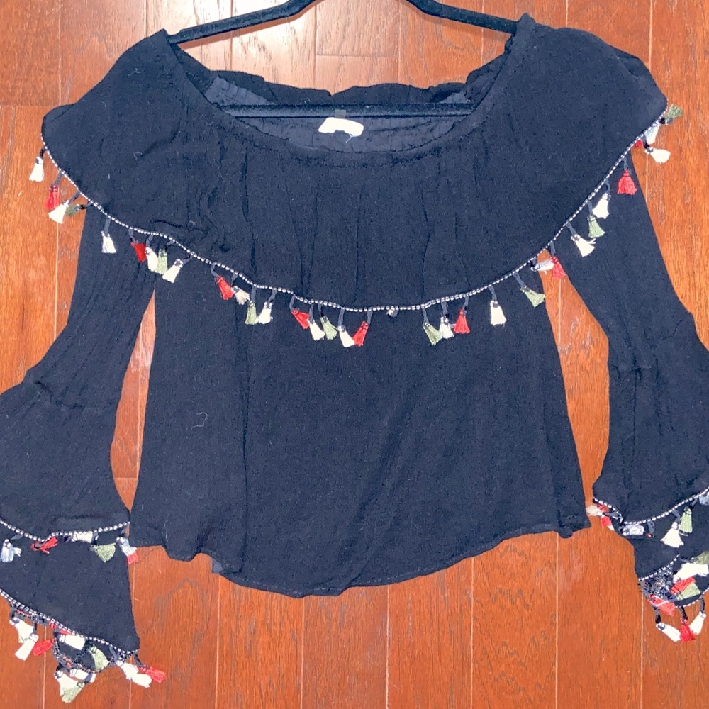 Tassel Black Off The Shoulder Top